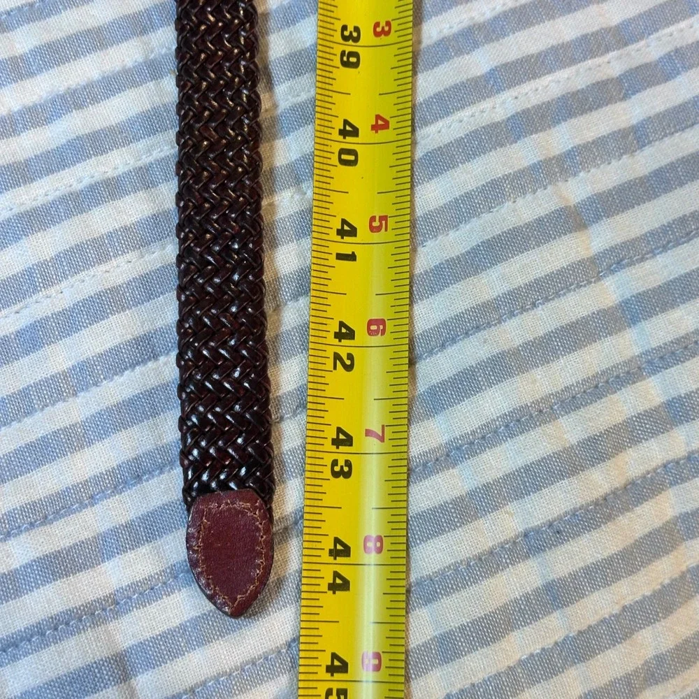 Womens Braided Leather Belt Burgundy Mahogany Silver Buckle Size‎ L